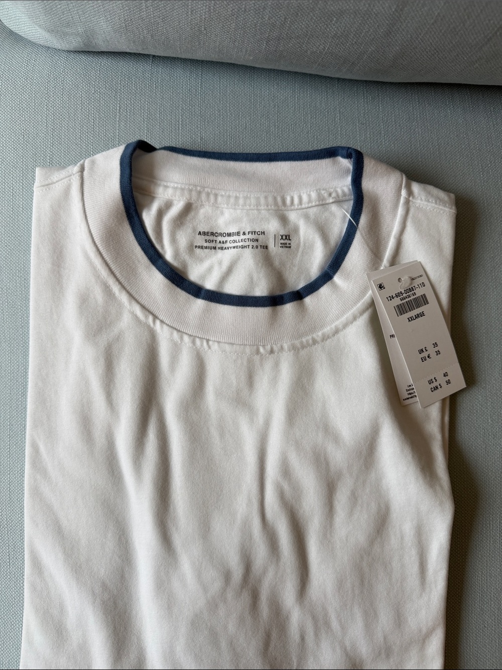 Abercrombie & Fitch White Crewneck Tee with Navy Trim